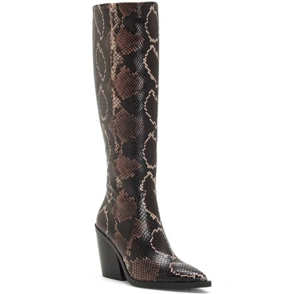 Vince Camuto Gravana Snake Print Leather Western Knee High Boots