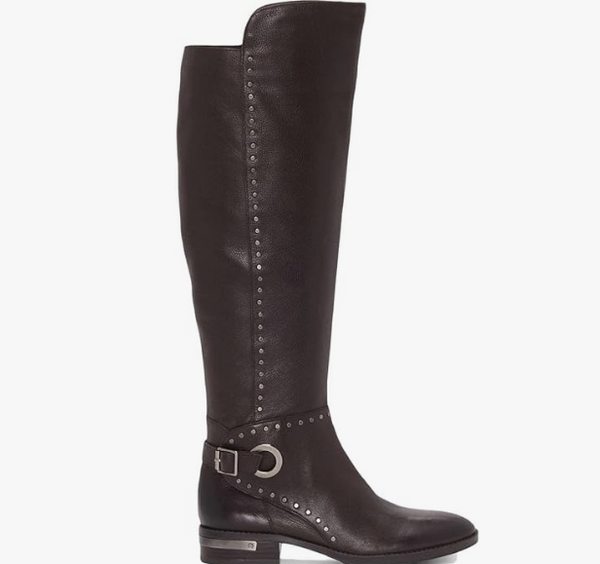 Vince Camuto Poppidal Studded Brown Leather Tall Riding Boots