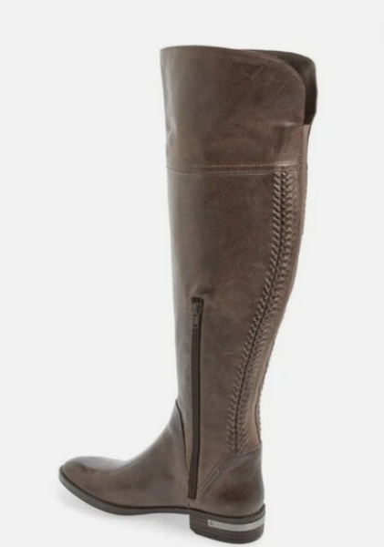 Vince Camuto Grey Distressed Leather Over The Knee Boots