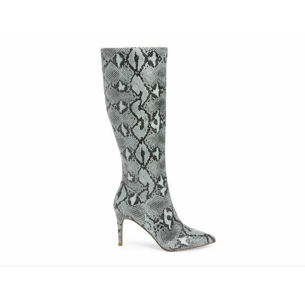 STEVE MADDEN Blue Snakeskin Faux Leather Pull On Boots