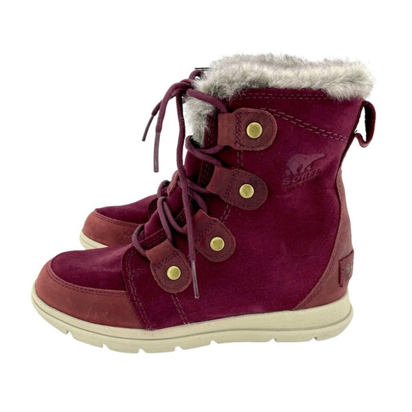 Sorel Explorer Joan Faux Fur Dark Red Suede Leather Winter Boots