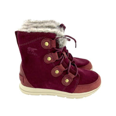Sorel Explorer Joan Faux Fur Dark Red Suede Leather Winter Boots