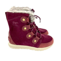 Sorel Explorer Joan Faux Fur Dark Red Suede Leather Winter Boots