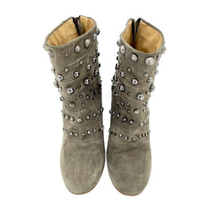 Badgley Mischka Taupe Suede Studded Boots - PRE-OWNED
