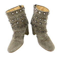 Badgley Mischka Taupe Suede Studded Boots - PRE-OWNED