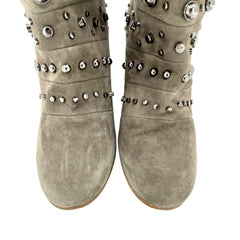 Badgley Mischka Taupe Suede Studded Boots - PRE-OWNED