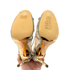 Ted Baker Mesh Snake Print Leather Peep Toe Booties