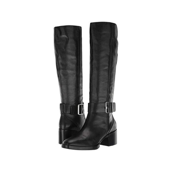 Via Spiga Black Gloss Leather Ankle Strap Tall Boots