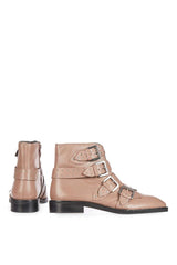 Topshop Paige Beige Leather Studded Buckle Straps Ankle Boots