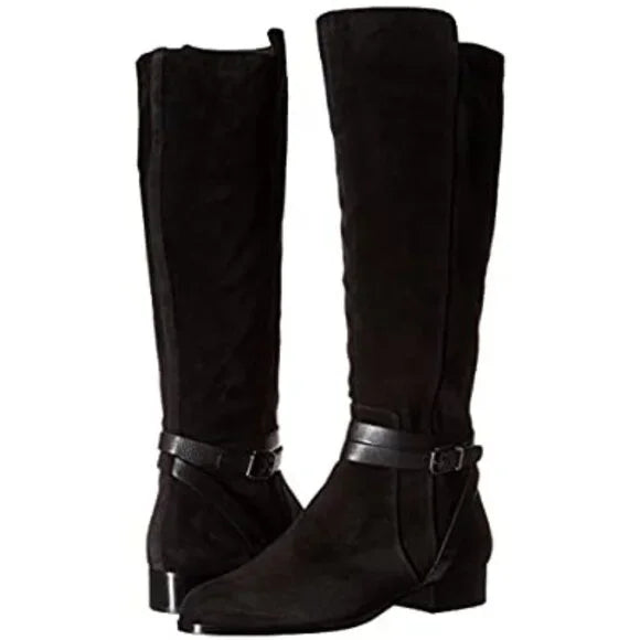 Via Spiga Black Suede Leather Tall Riding Boots