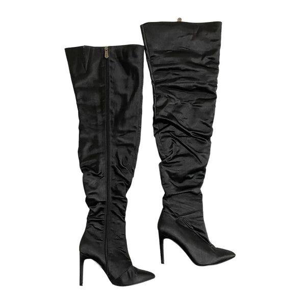 Cape Robbin Over the Knee Boots Black Satin Stiletto Heels