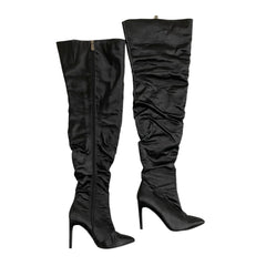 Cape Robbin Over the Knee Boots Black Satin Stiletto Heels