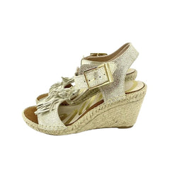 Cuple Gold Leather Espadrille Wedge Sandals