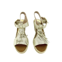 Cuple Gold Leather Espadrille Wedge Sandals
